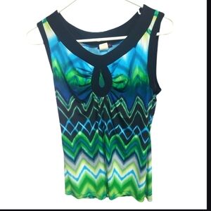 Vintage Cocomo Green Blue Sleeveless Chevron Print Size M